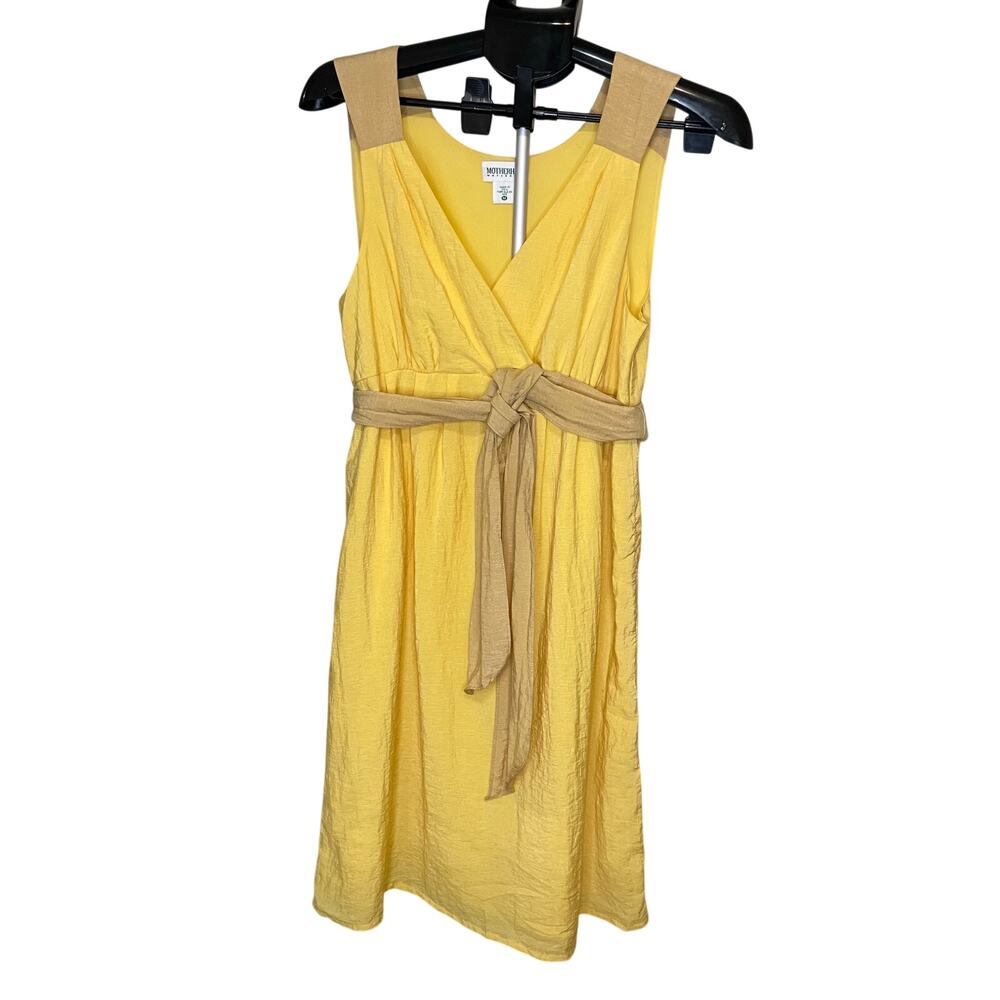 Motherhood Maternity Yellow Surplice Empire Waist Dress Sz M Tie Belt Sleeveless